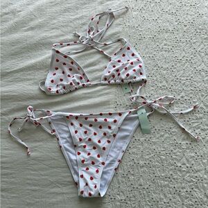 White Bikini with Red Heart Print